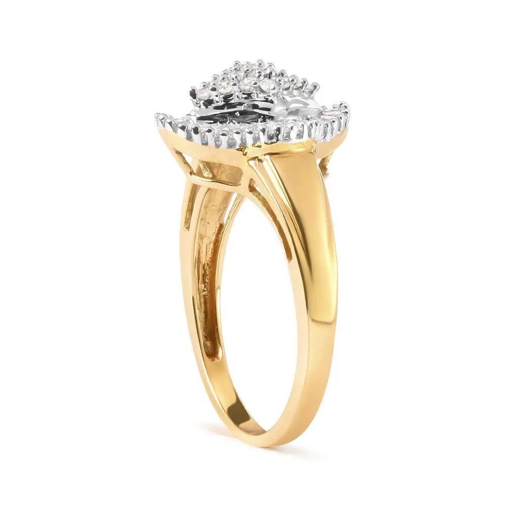 10k Yellow Gold 1/2 Cttw Round and Baguette-cut Diamond Rhombus Head and Halo Ring (i-j Color I1-i2 Clarity) - Fine