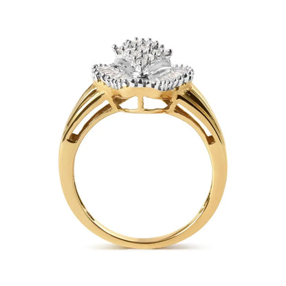 10k Yellow Gold 1/2 Cttw Round and Baguette-cut Diamond Rhombus Head and Halo Ring (i-j Color I1-i2 Clarity) - Fine