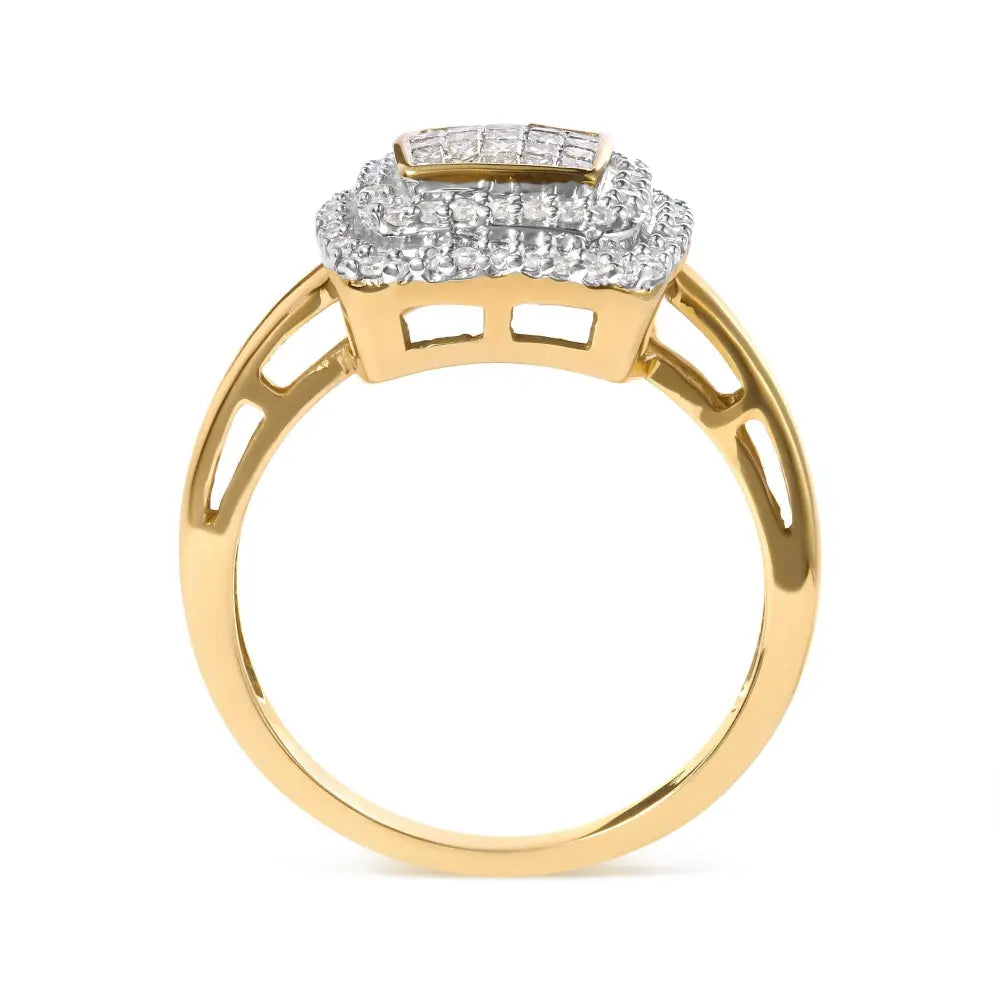 10k Yellow Gold 1/2 Cttw Round and Princess Diamond Composite Head Halo Ring (h-i Color Si1-si2 Clarity) - Fine Jewelry