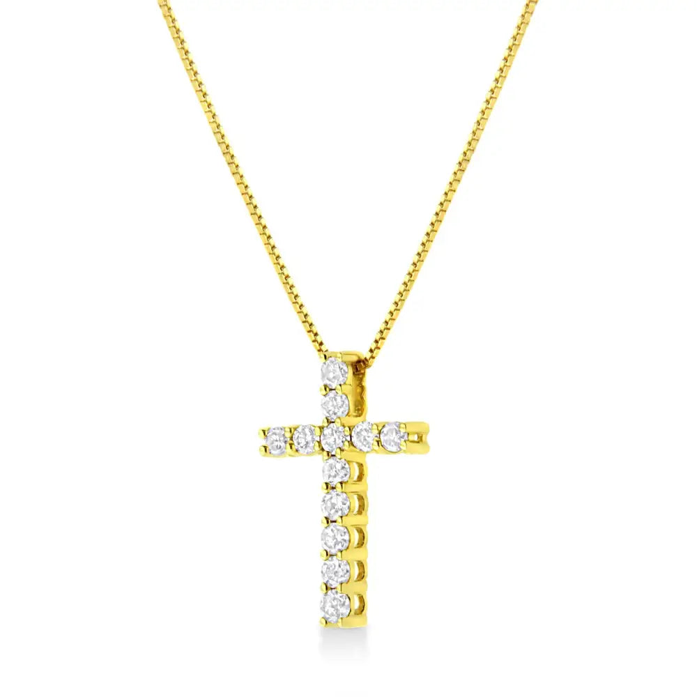 10k Yellow Gold 1/2 Cttw Round Brilliant Cut Diamond Cross 18’’ Pendant Necklace (j-k Color I2-i3 Clarity) - Fine