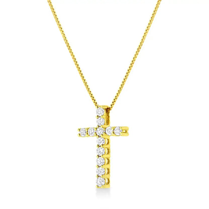 10k Yellow Gold 1/2 Cttw Round Brilliant Cut Diamond Cross 18’’ Pendant Necklace (j-k Color I2-i3 Clarity) - Fine