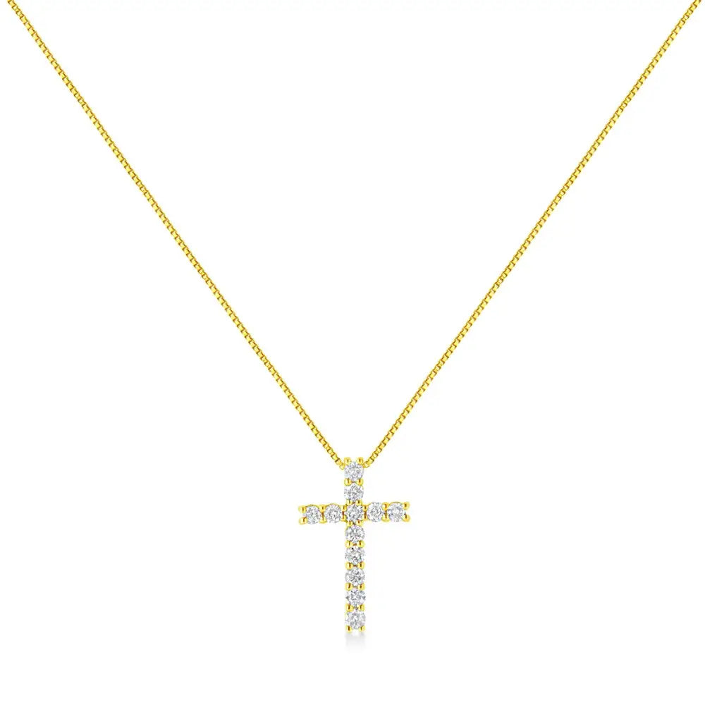 10k Yellow Gold 1/2 Cttw Round Brilliant Cut Diamond Cross 18’’ Pendant Necklace (j-k Color I2-i3 Clarity) - Fine