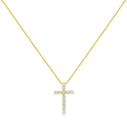 10k Yellow Gold 1/2 Cttw Round Brilliant Cut Diamond Cross 18’’ Pendant Necklace (j-k Color I2-i3 Clarity) - Fine