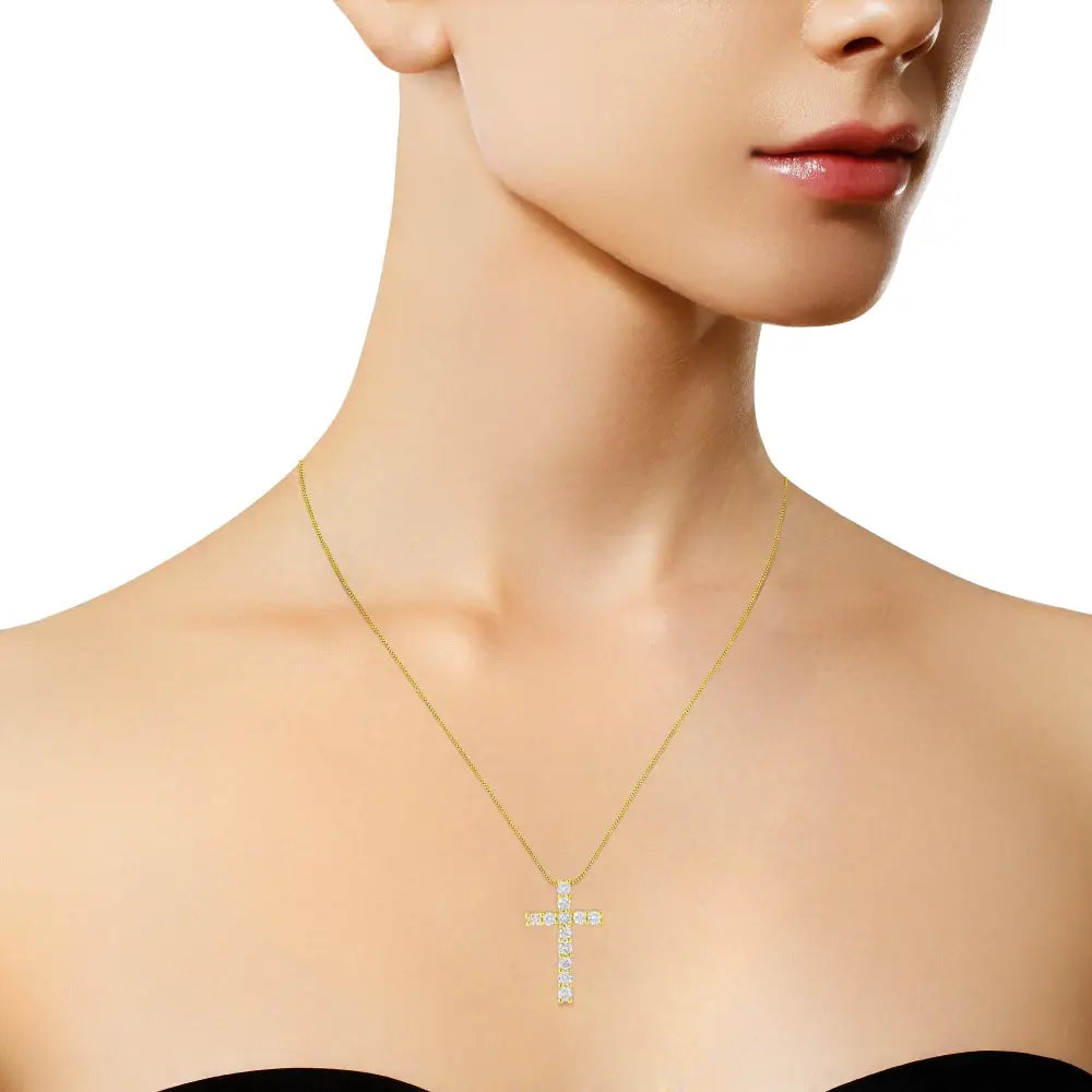 10k Yellow Gold 1/2 Cttw Round Brilliant Cut Diamond Cross 18’’ Pendant Necklace (j-k Color I2-i3 Clarity) - Fine