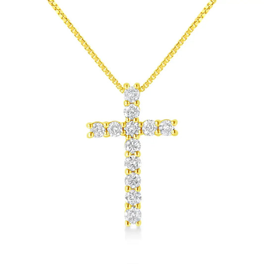 10k Yellow Gold 1/2 Cttw Round Brilliant Cut Diamond Cross 18’’ Pendant Necklace (j-k Color I2-i3 Clarity) - Fine