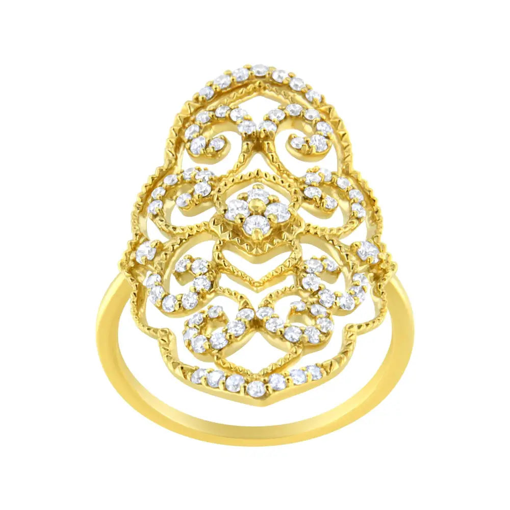 10k Yellow Gold 1/2 Cttw Round-cut Diamond Art Deco Cocktail Ring (h-i Color I1-i2 Clarity) - 7 - Fine Jewelry us Direct