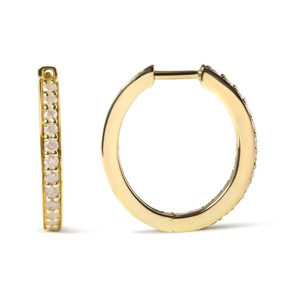 10k Yellow Gold 1/2 Cttw Round-cut Diamond Hoop Earrings (i-j Color I2-i3 Clarity) - Fine Jewelry us Direct