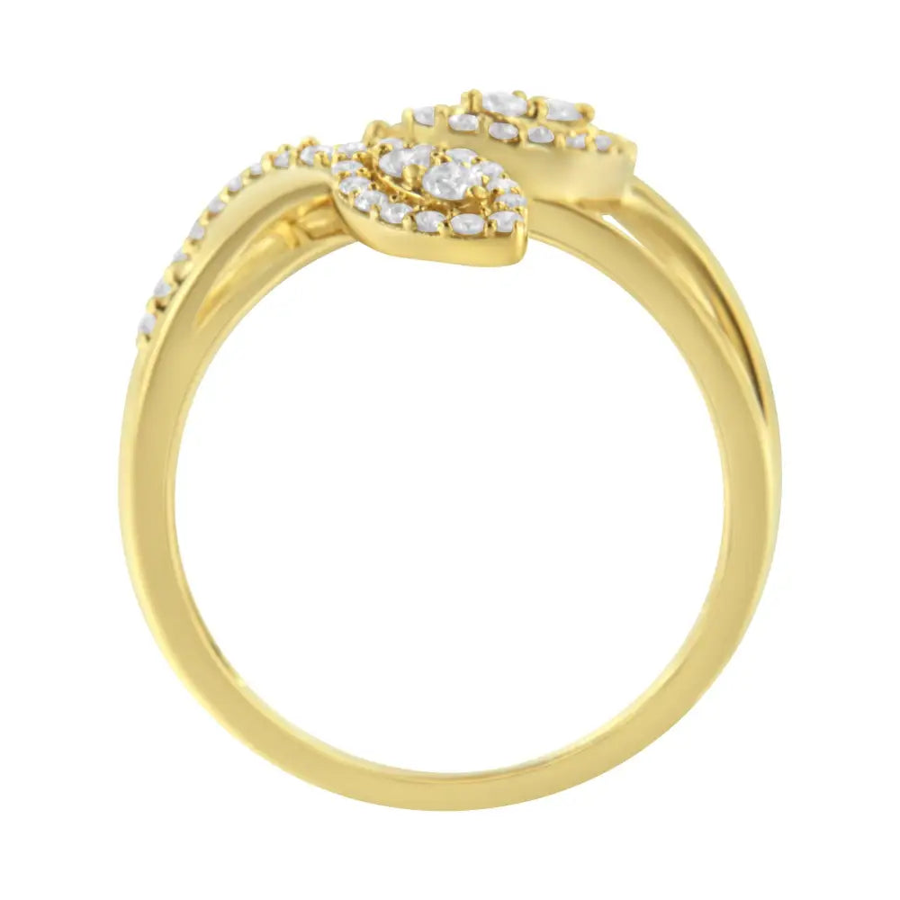 10k Yellow Gold 1/2 Cttw Round-cut Diamond Layered Crossover Triple Leaf Bypass Ring (i-j Color I1-i2 Clarity) - Fine