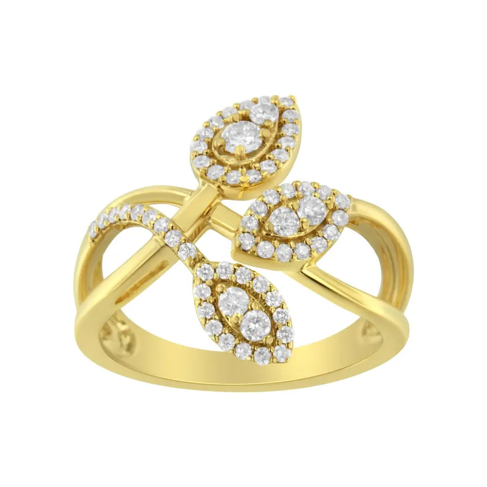 10k Yellow Gold 1/2 Cttw Round-cut Diamond Layered Crossover Triple Leaf Bypass Ring (i-j Color I1-i2 Clarity) - Fine