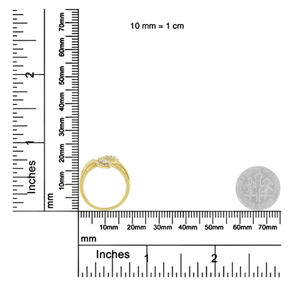 10k Yellow Gold 1/2 Cttw Round-cut Diamond Layered Crossover Triple Leaf Bypass Ring (i-j Color I1-i2 Clarity) - Fine