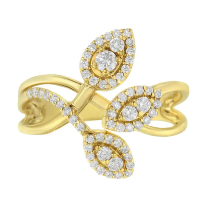 10k Yellow Gold 1/2 Cttw Round-cut Diamond Layered Crossover Triple Leaf Bypass Ring (i-j Color I1-i2 Clarity) - Fine