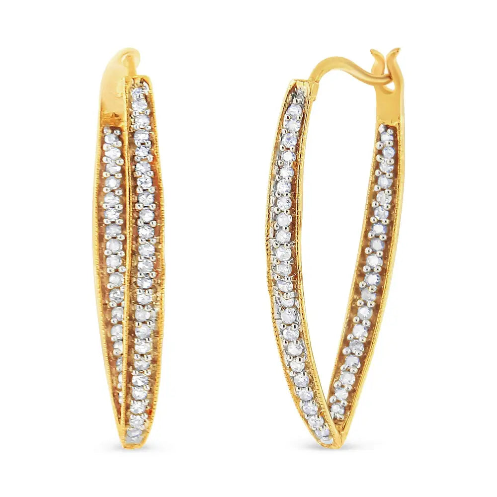 10k Yellow Gold 1/2 Cttw Round-cut Diamond Modern Hoop Earrings (i-j Color I2-i3 Clarity) - Fine Jewelry us Direct