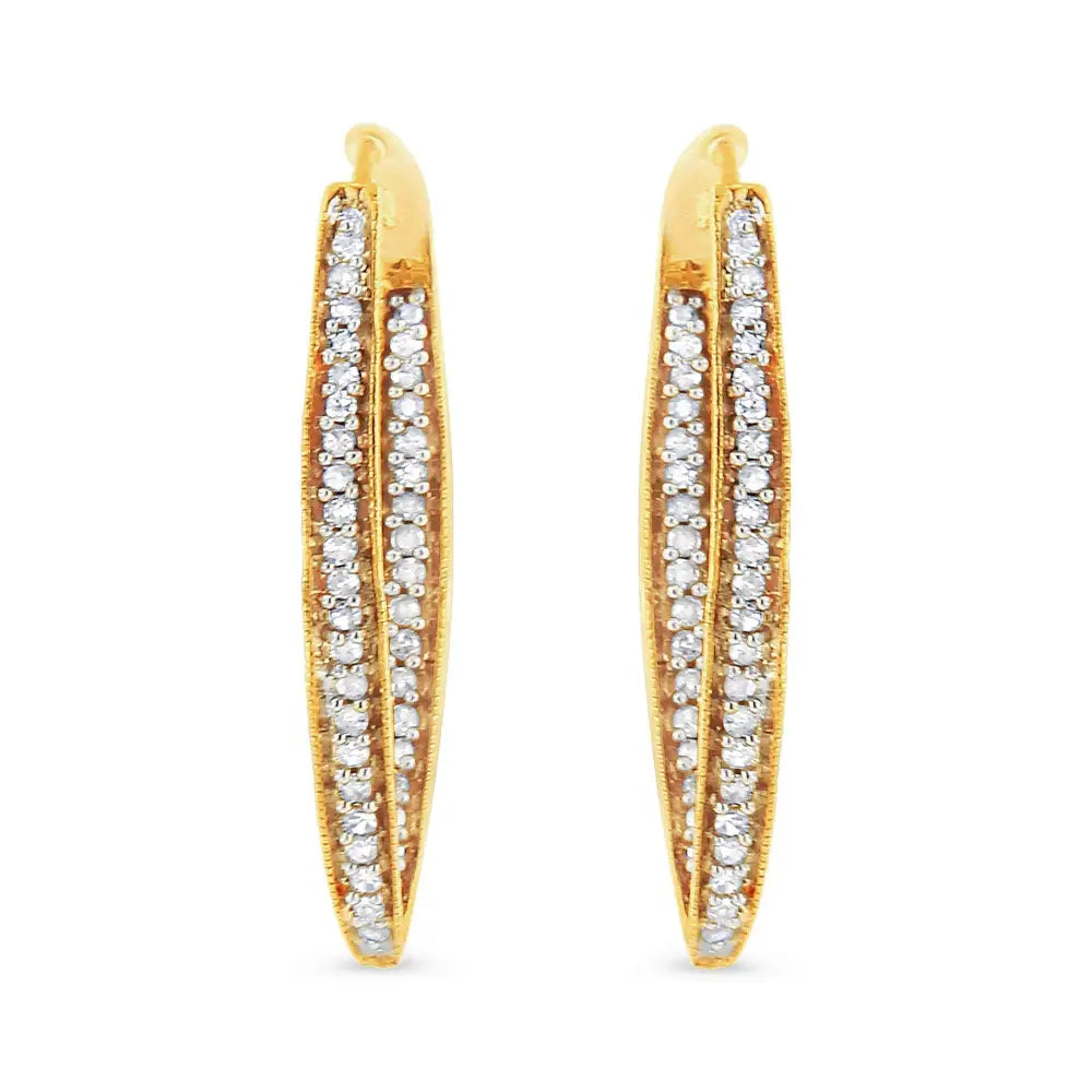 10k Yellow Gold 1/2 Cttw Round-cut Diamond Modern Hoop Earrings (i-j Color I2-i3 Clarity) - Fine Jewelry us Direct