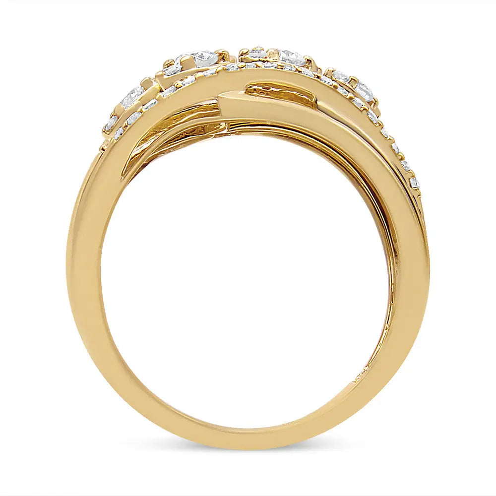 10k Yellow Gold 1/2 Cttw Round-cut Multi Row Diamond Split Shank Cocktail Ring (h-i Color Si2-i1 Clarity) - Fine