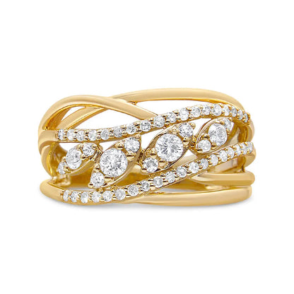 10k Yellow Gold 1/2 Cttw Round-cut Multi Row Diamond Split Shank Cocktail Ring (h-i Color Si2-i1 Clarity) - Fine