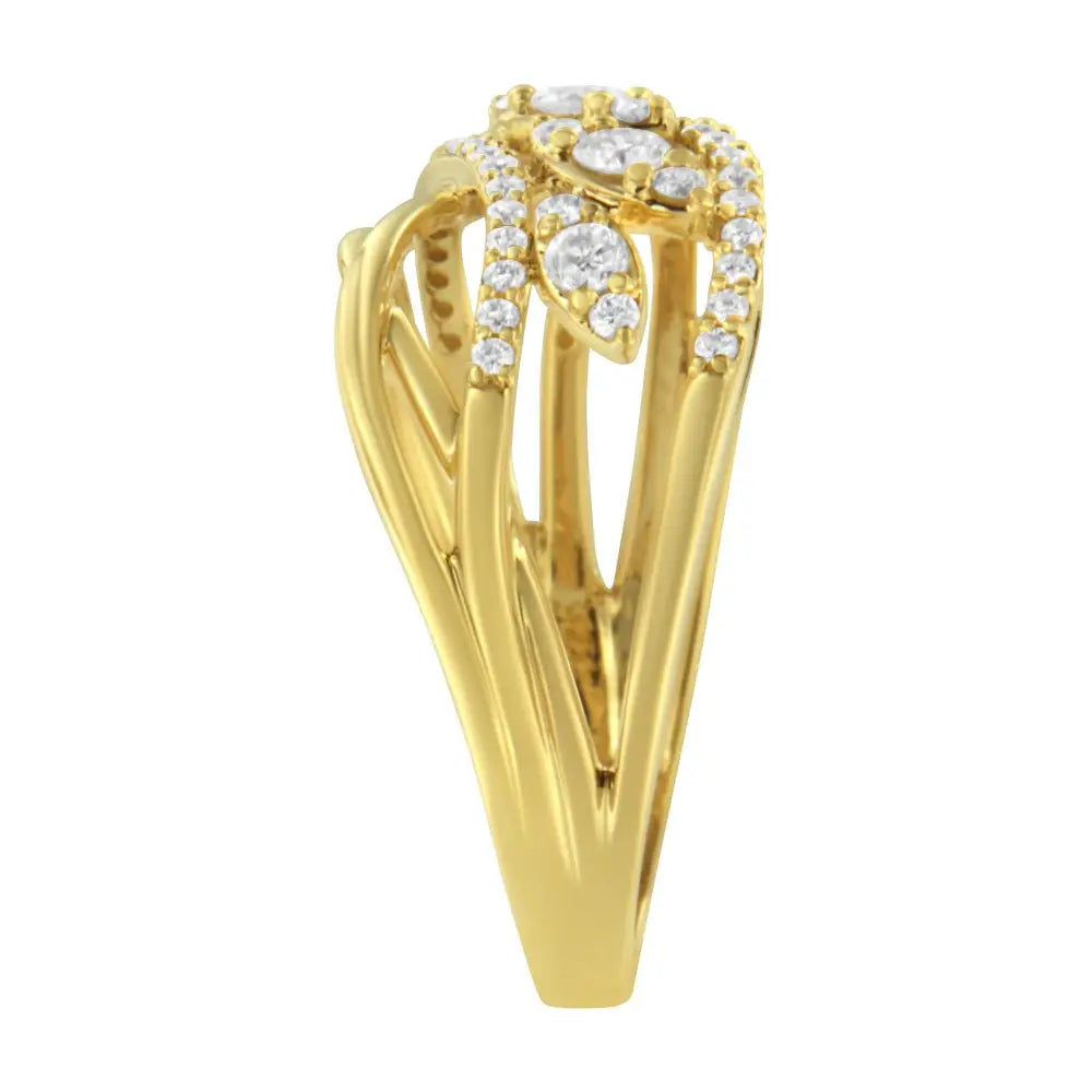 10k Yellow Gold 1/2 Cttw Round-cut Multi Row Diamond Split Shank Cocktail Ring (h-i Color Si2-i1 Clarity) - Fine