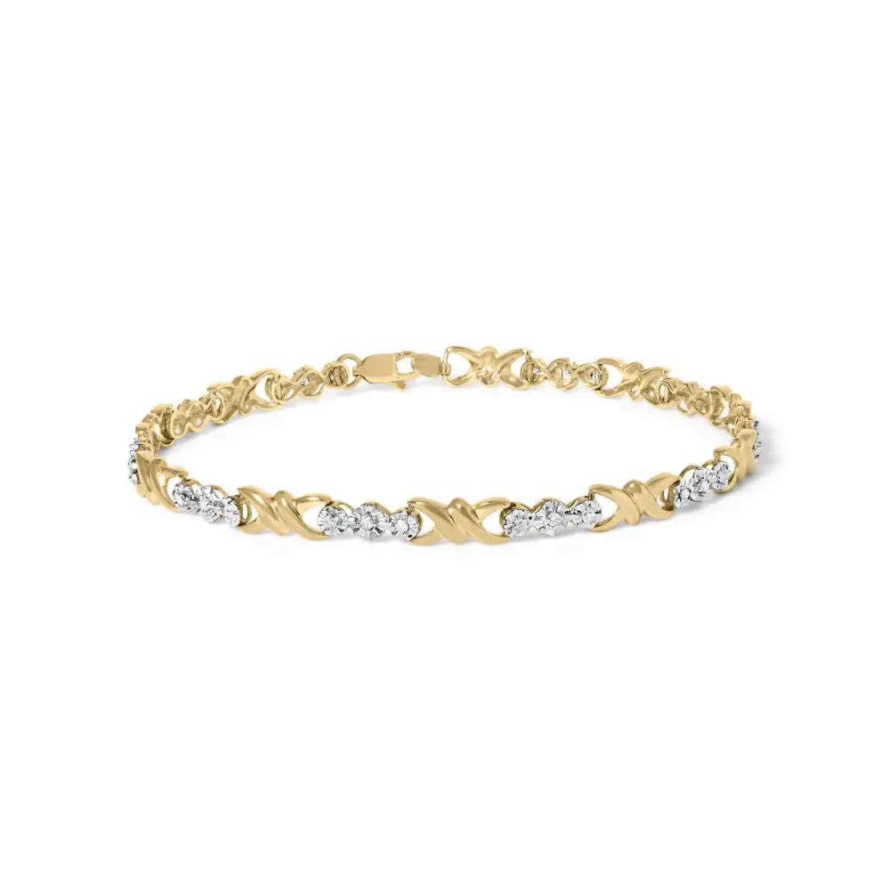 10k Yellow Gold 1/3 Cttw Diamond 3 Stone and X-link Bracelet (i-j Color I1-i2 Clarity) - 7.50’’ Inches - Fine