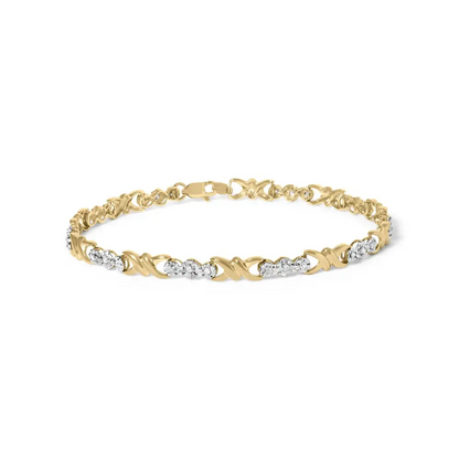 10k Yellow Gold 1/3 Cttw Diamond 3 Stone and X-link Bracelet (i-j Color I1-i2 Clarity) - 7.50’’ Inches - Fine