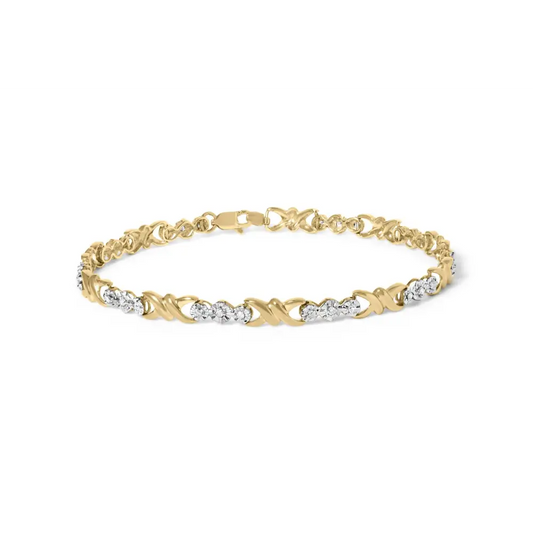 10k Yellow Gold 1/3 Cttw Diamond 3 Stone and X-link Bracelet (i-j Color I1-i2 Clarity) - 7.50’’ Inches - Fine