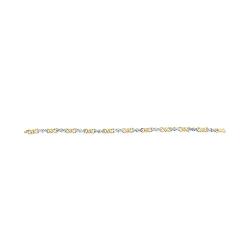 10k Yellow Gold 1/3 Cttw Diamond 3 Stone and X-link Bracelet (i-j Color I1-i2 Clarity) - 7.50’’ Inches - Fine