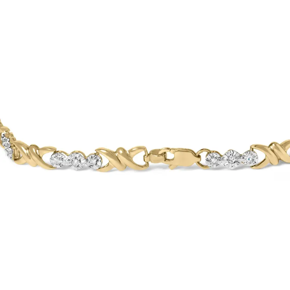 10k Yellow Gold 1/3 Cttw Diamond 3 Stone and X-link Bracelet (i-j Color I1-i2 Clarity) - 7.50’’ Inches - Fine