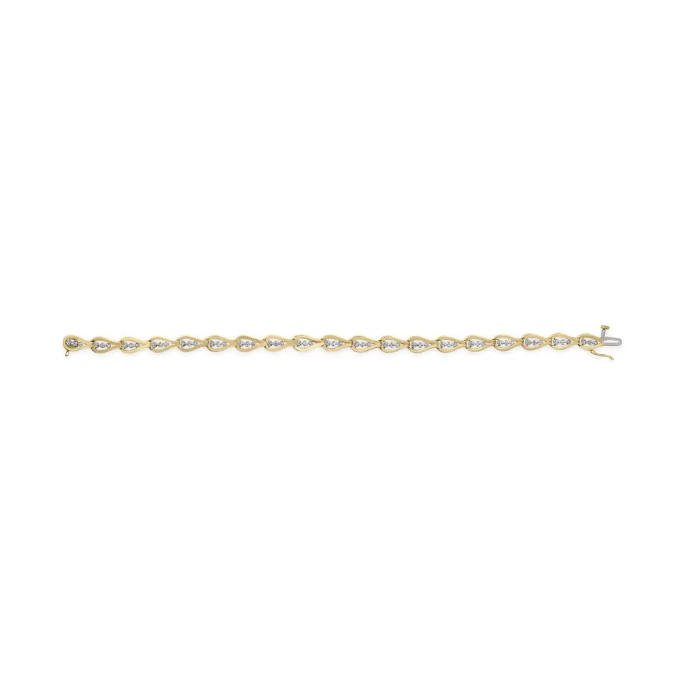 10k Yellow Gold 1/3 Cttw Diamond 3 Stone Teardrop Design Link Bracelet (i-j Color I1-i2 Clarity) - 7.25’’ Inches