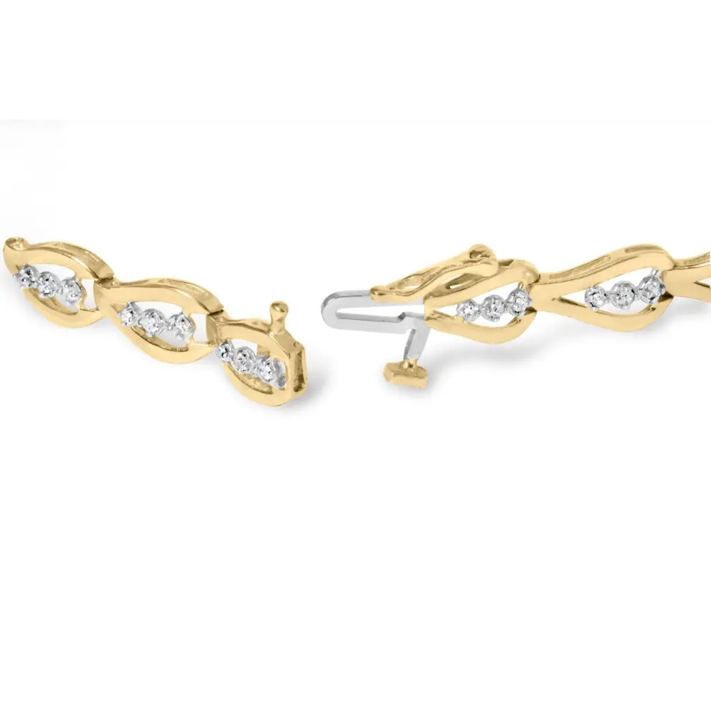 10k Yellow Gold 1/3 Cttw Diamond 3 Stone Teardrop Design Link Bracelet (i-j Color I1-i2 Clarity) - 7.25’’ Inches