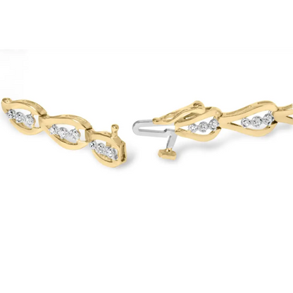 10k Yellow Gold 1/3 Cttw Diamond 3 Stone Teardrop Design Link Bracelet (i-j Color I1-i2 Clarity) - 7.25’’ Inches