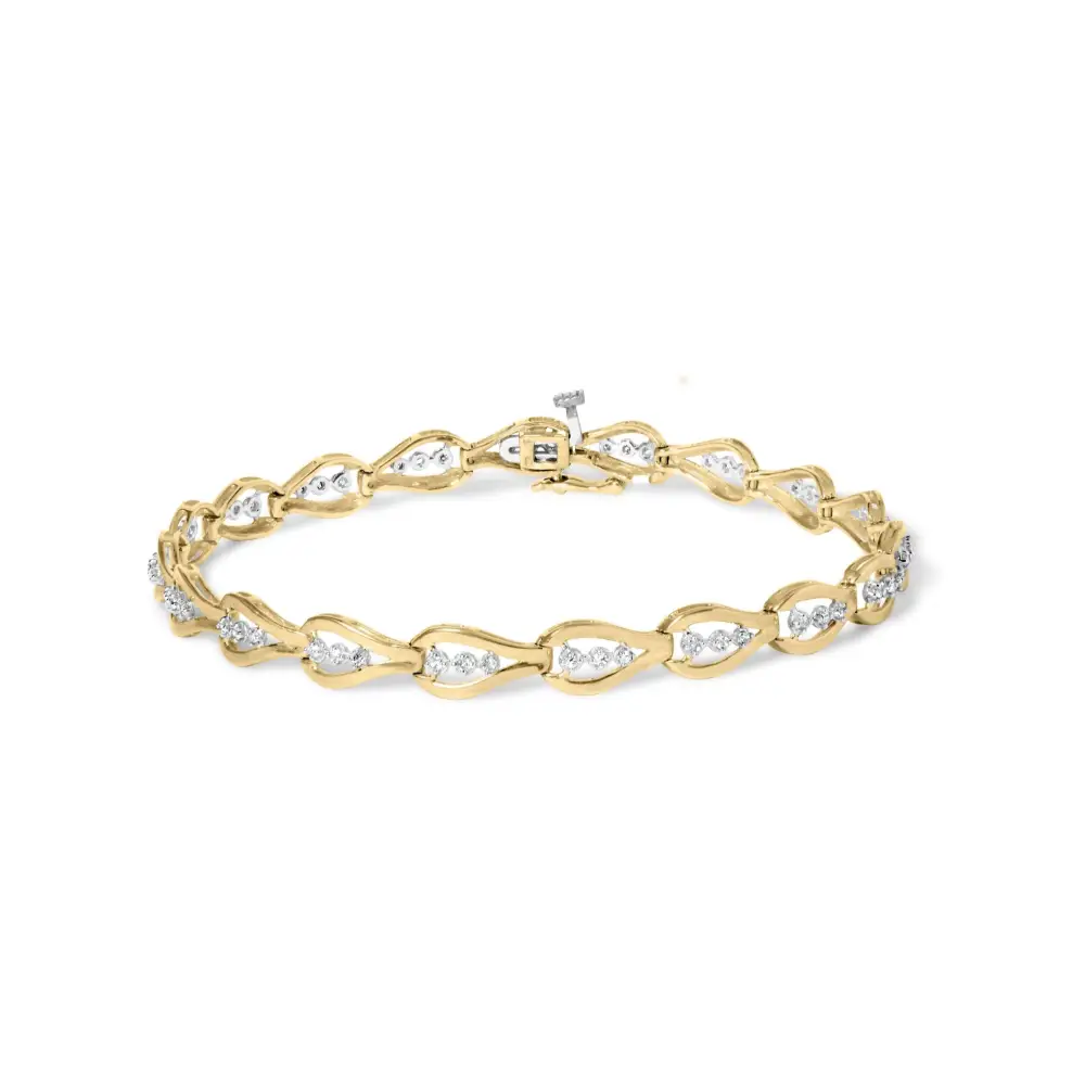 10k Yellow Gold 1/3 Cttw Diamond 3 Stone Teardrop Design Link Bracelet (i-j Color I1-i2 Clarity) - 7.25’’ Inches