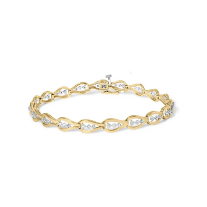 10k Yellow Gold 1/3 Cttw Diamond 3 Stone Teardrop Design Link Bracelet (i-j Color I1-i2 Clarity) - 7.25’’ Inches