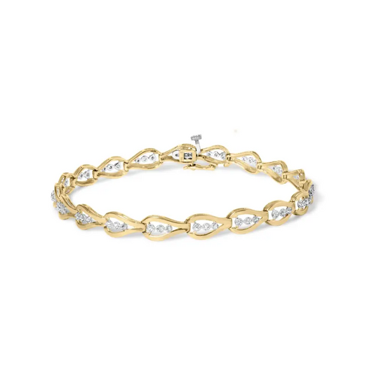 10k Yellow Gold 1/3 Cttw Diamond 3 Stone Teardrop Design Link Bracelet (i-j Color I1-i2 Clarity) - 7.25’’ Inches