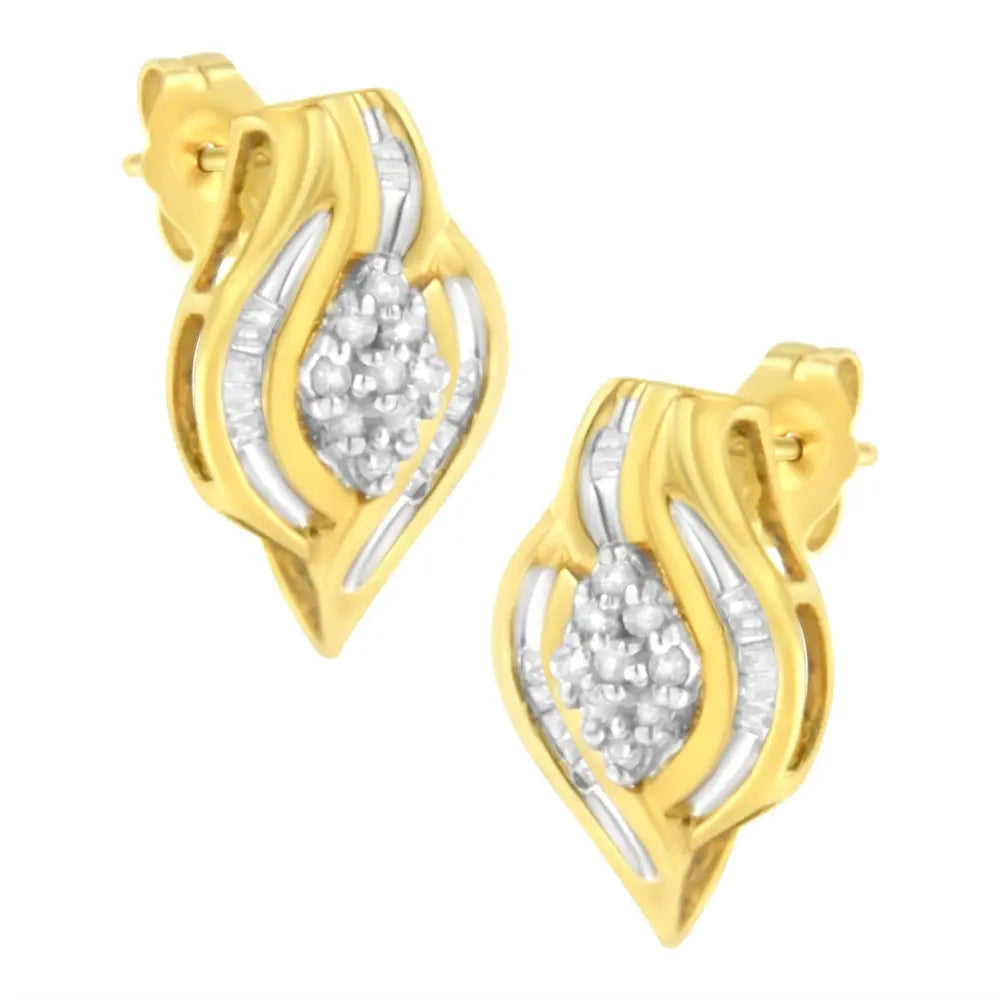 10k Yellow Gold 1/3 Cttw Round-cut Diamond Cluster and Swirl Stud Earrings (j-k Clarity I2-i3 Color) - Fine Jewelry