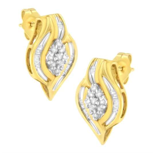 10k Yellow Gold 1/3 Cttw Round-cut Diamond Cluster and Swirl Stud Earrings (j-k Clarity I2-i3 Color) - Fine Jewelry