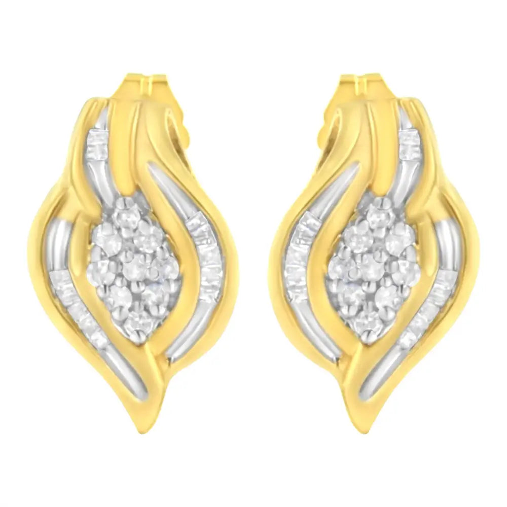 10k Yellow Gold 1/3 Cttw Round-cut Diamond Cluster and Swirl Stud Earrings (j-k Clarity I2-i3 Color) - Fine Jewelry