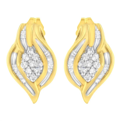 10k Yellow Gold 1/3 Cttw Round-cut Diamond Cluster and Swirl Stud Earrings (j-k Clarity I2-i3 Color) - Fine Jewelry