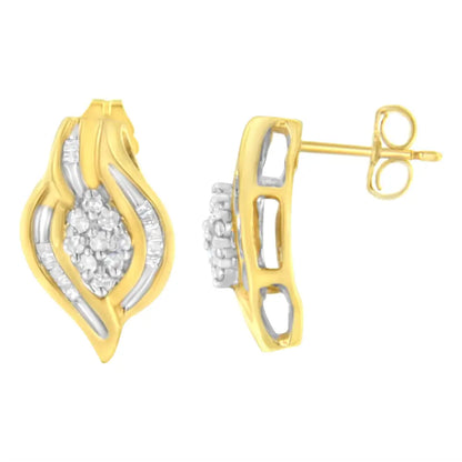 10k Yellow Gold 1/3 Cttw Round-cut Diamond Cluster and Swirl Stud Earrings (j-k Clarity I2-i3 Color) - Fine Jewelry