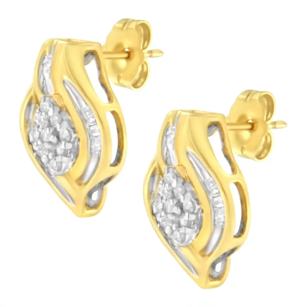 10k Yellow Gold 1/3 Cttw Round-cut Diamond Cluster and Swirl Stud Earrings (j-k Clarity I2-i3 Color) - Fine Jewelry