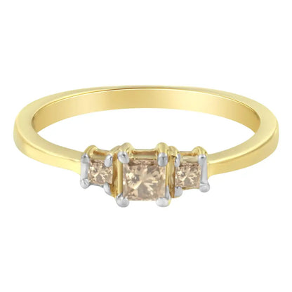 10k Yellow Gold 1/4 Cttw 4-prong Princess-cut Diamond 3 Stone Ring Band (l-m Color I1-i2 Clarity) - Fine Jewelry