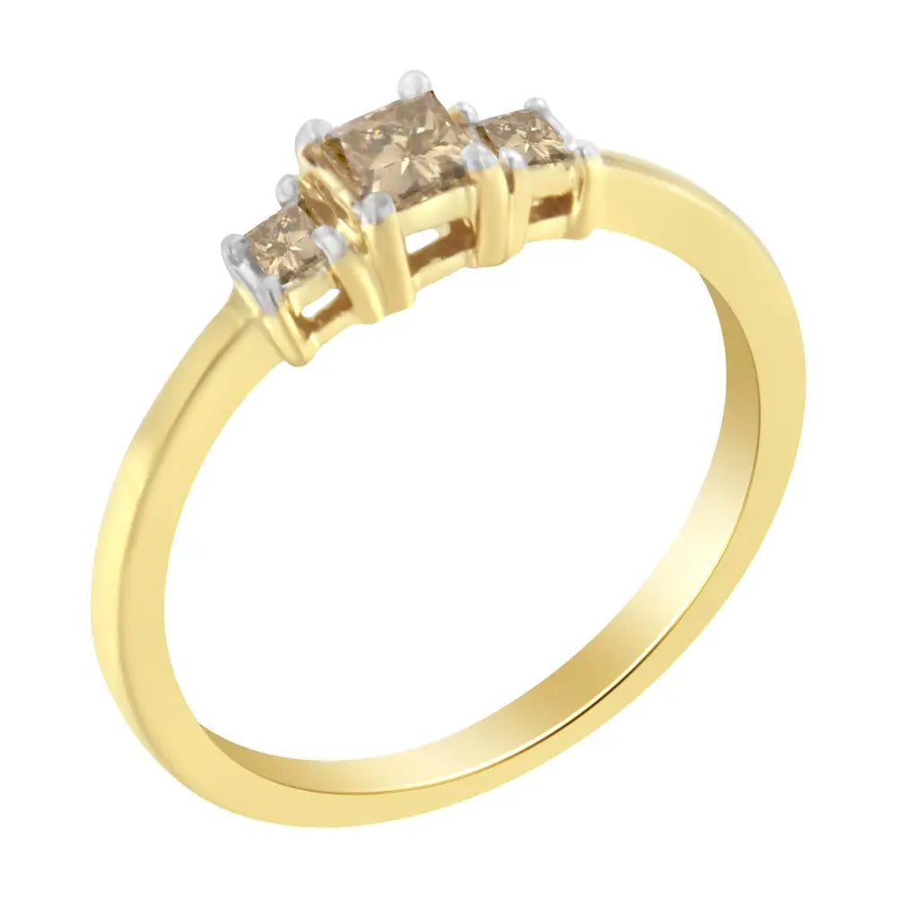 10k Yellow Gold 1/4 Cttw 4-prong Princess-cut Diamond 3 Stone Ring Band (l-m Color I1-i2 Clarity) - Fine Jewelry