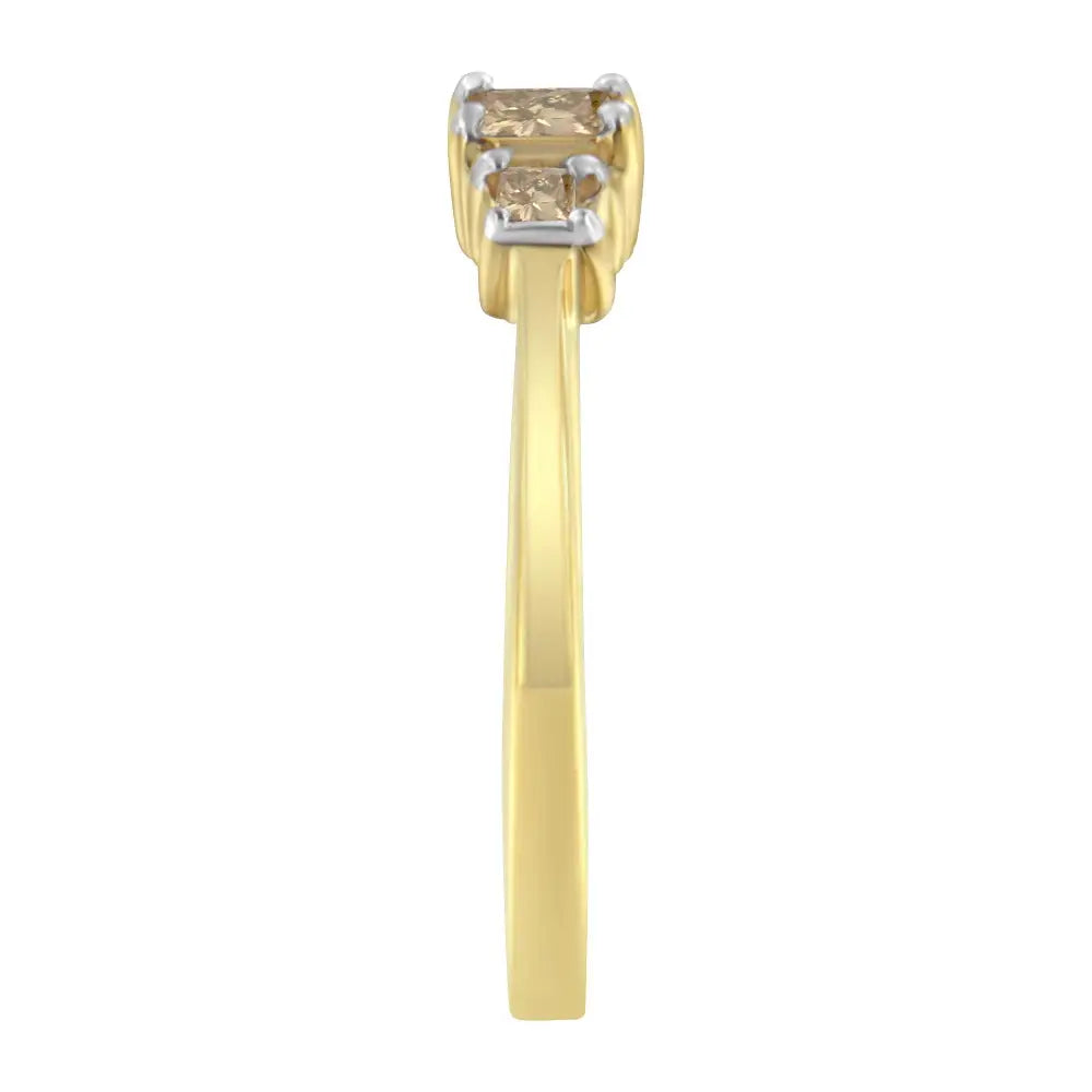 10k Yellow Gold 1/4 Cttw 4-prong Princess-cut Diamond 3 Stone Ring Band (l-m Color I1-i2 Clarity) - Fine Jewelry