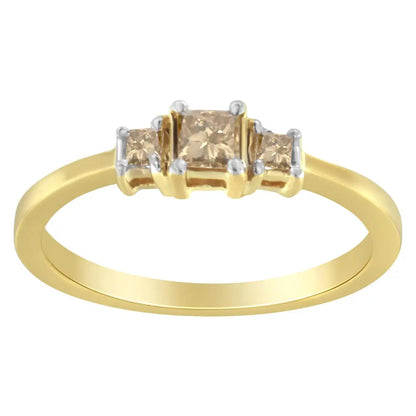 10k Yellow Gold 1/4 Cttw 4-prong Princess-cut Diamond 3 Stone Ring Band (l-m Color I1-i2 Clarity) - Fine Jewelry