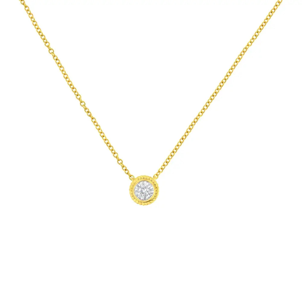 10k Yellow Gold 1/4 Cttw Bezel-set Round-cut Diamond Solitaire Milgrain 18’’ Pendant Necklace (j-k Color I1-i2