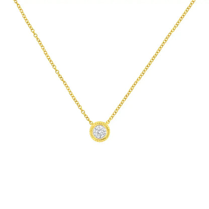 10k Yellow Gold 1/4 Cttw Bezel-set Round-cut Diamond Solitaire Milgrain 18’’ Pendant Necklace (j-k Color I1-i2