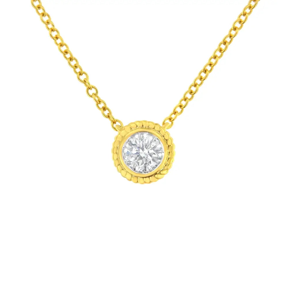 10k Yellow Gold 1/4 Cttw Bezel-set Round-cut Diamond Solitaire Milgrain 18’’ Pendant Necklace (j-k Color I1-i2