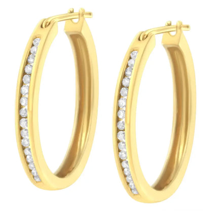 10k Yellow Gold 1/4 Cttw Channel Set Diamond Hoop Earrings (i-j Clarity I2-i3 Color) - Fine Jewelry us Direct