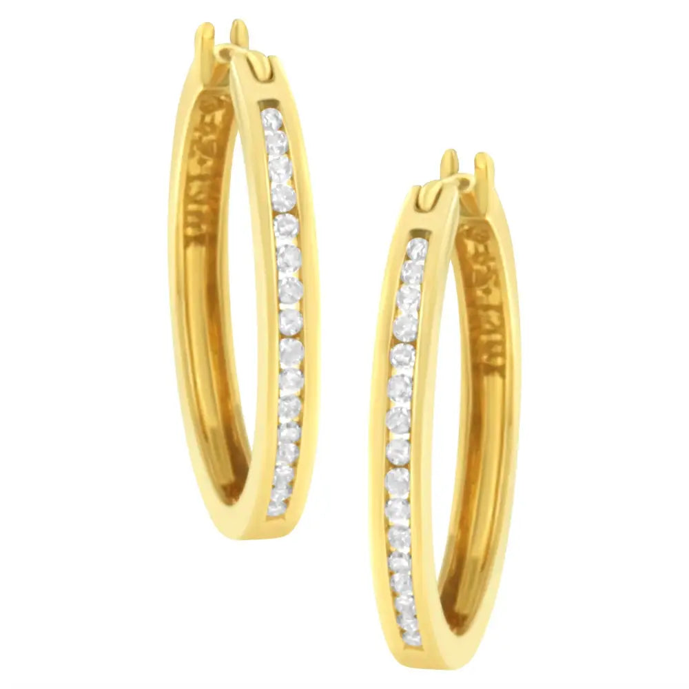 10k Yellow Gold 1/4 Cttw Channel Set Diamond Hoop Earrings (i-j Clarity I2-i3 Color) - Fine Jewelry us Direct