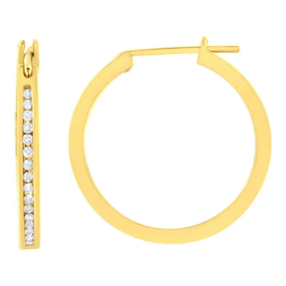 10k Yellow Gold 1/4 Cttw Channel Set Diamond Hoop Earrings (i-j Clarity I2-i3 Color) - Fine Jewelry us Direct