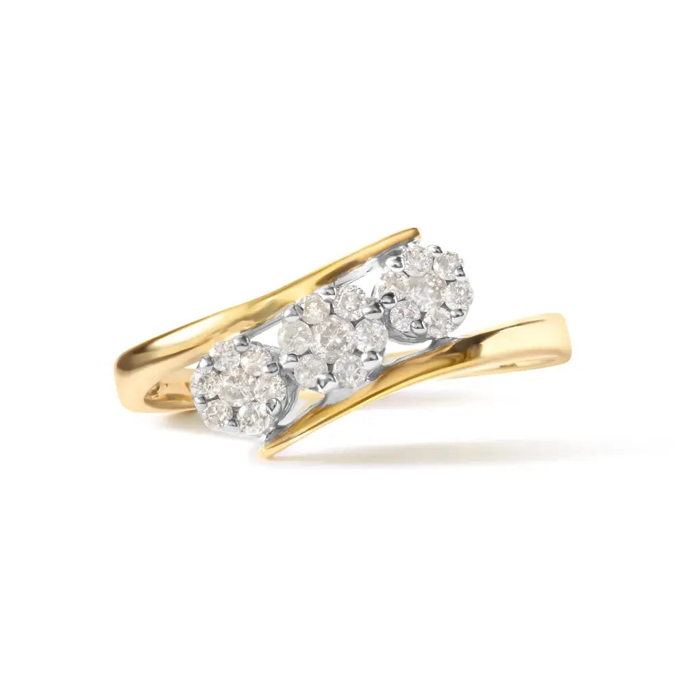 10k Yellow Gold 1/4 Cttw Diamond Cluster 3 Stone Style Bypass Ring (i-j Color I1-i2 Clarity) - Fine Jewelry us Direct