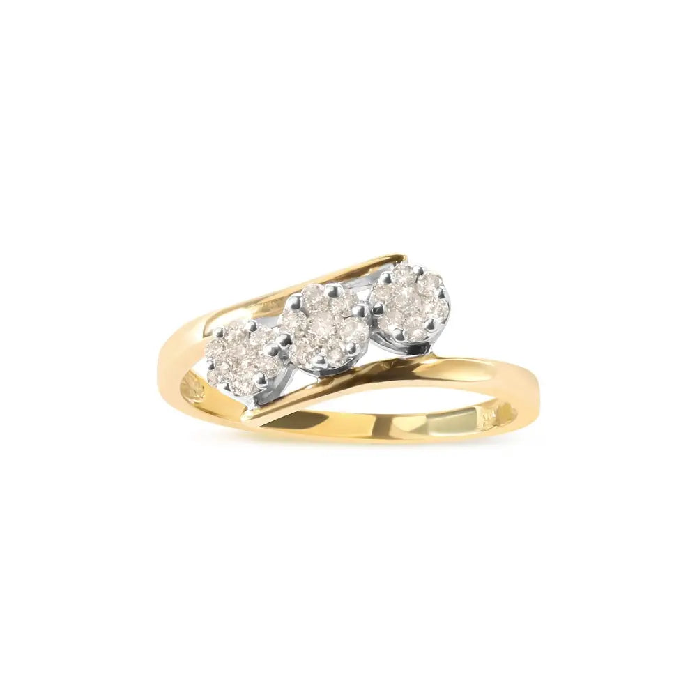 10k Yellow Gold 1/4 Cttw Diamond Cluster 3 Stone Style Bypass Ring (i-j Color I1-i2 Clarity) - Fine Jewelry us Direct