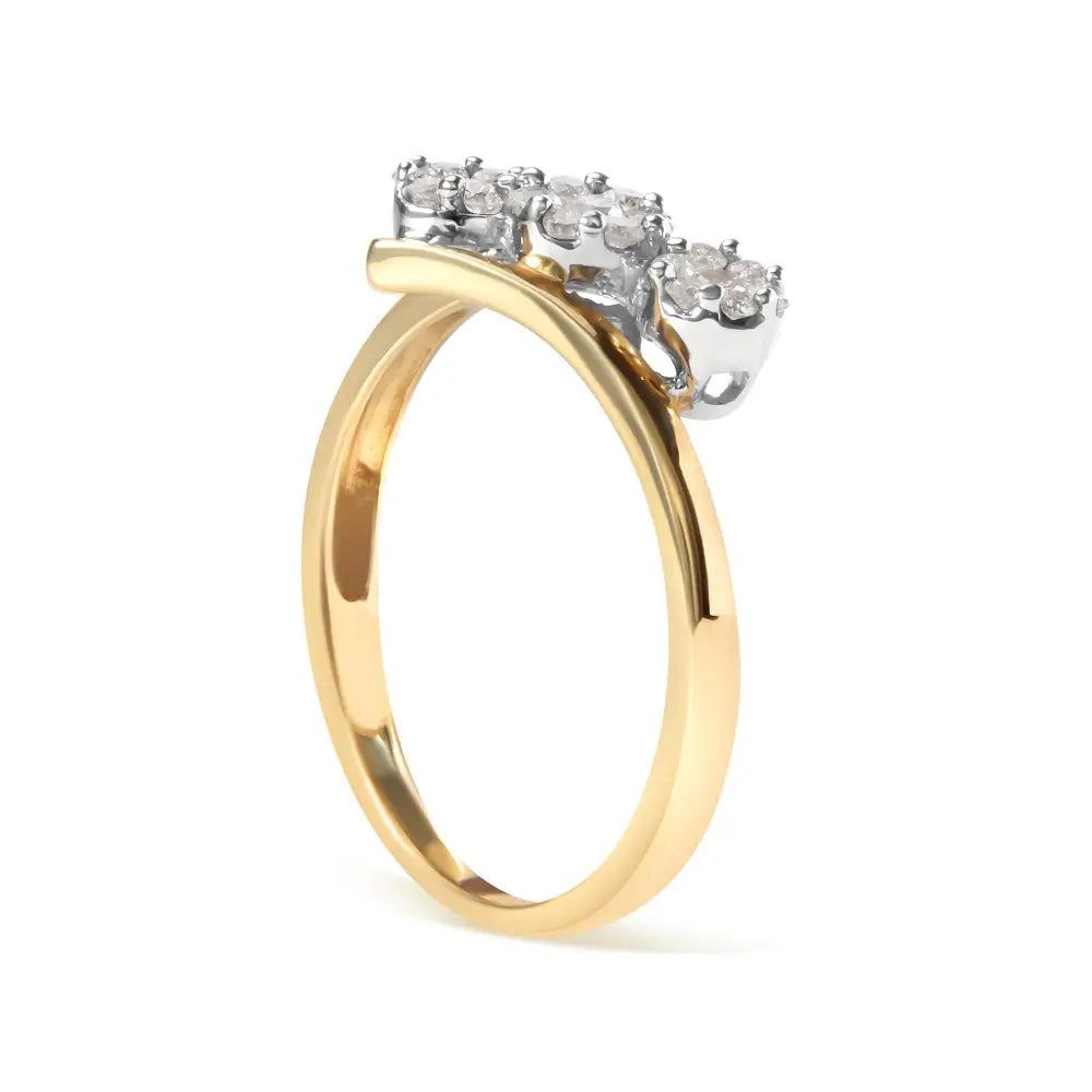 10k Yellow Gold 1/4 Cttw Diamond Cluster 3 Stone Style Bypass Ring (i-j Color I1-i2 Clarity) - Fine Jewelry us Direct